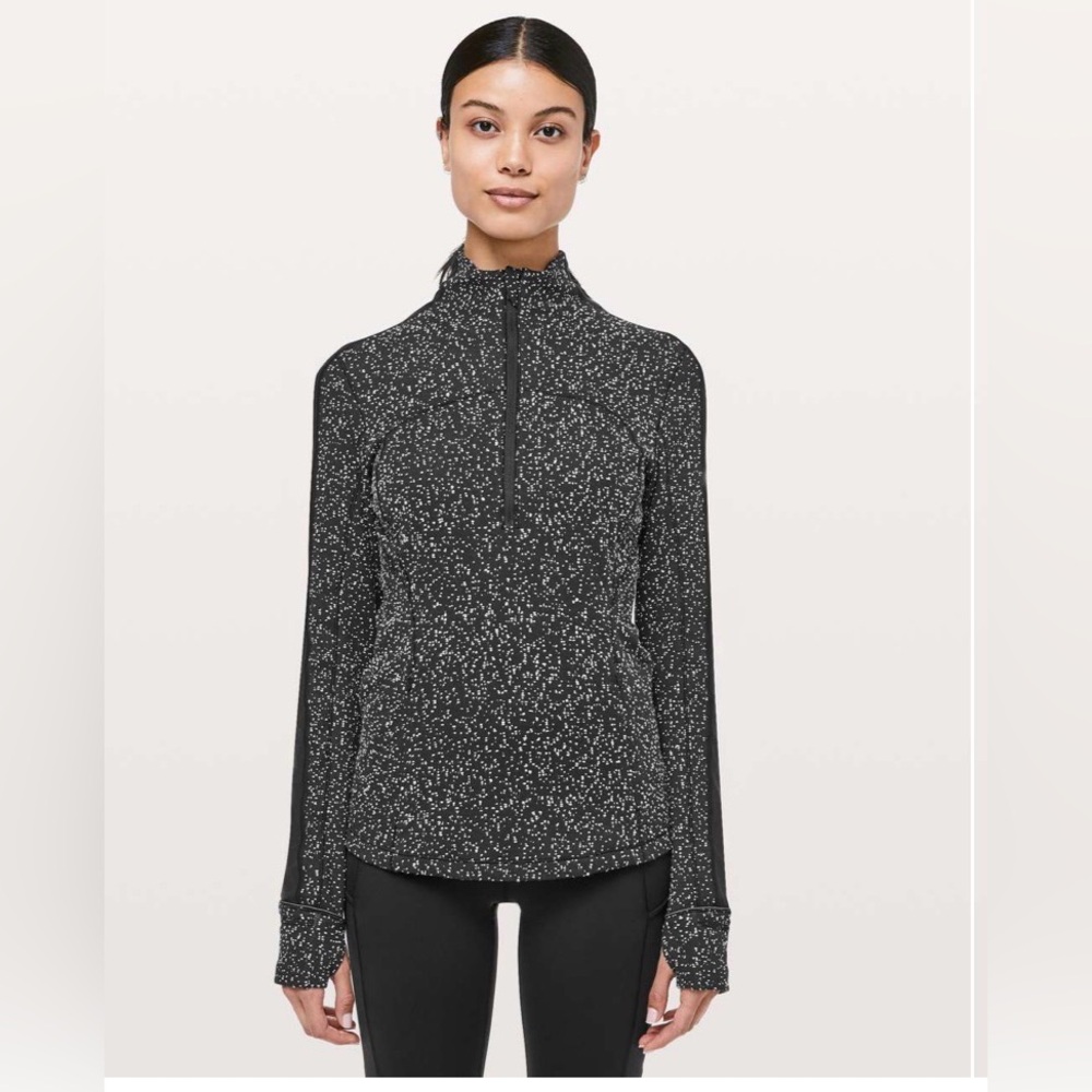Lululemon Run Briskly 1/2 Zip Pullover 6 Jacquard Black White Running Long Sleev